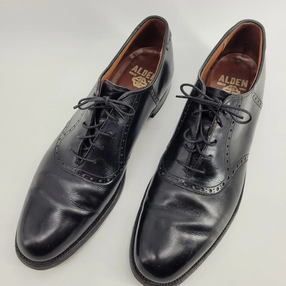 Alden 991 Mens Black Leather Brogue Saddle Oxford Dress Shoes Size 9.5 AAA/A
